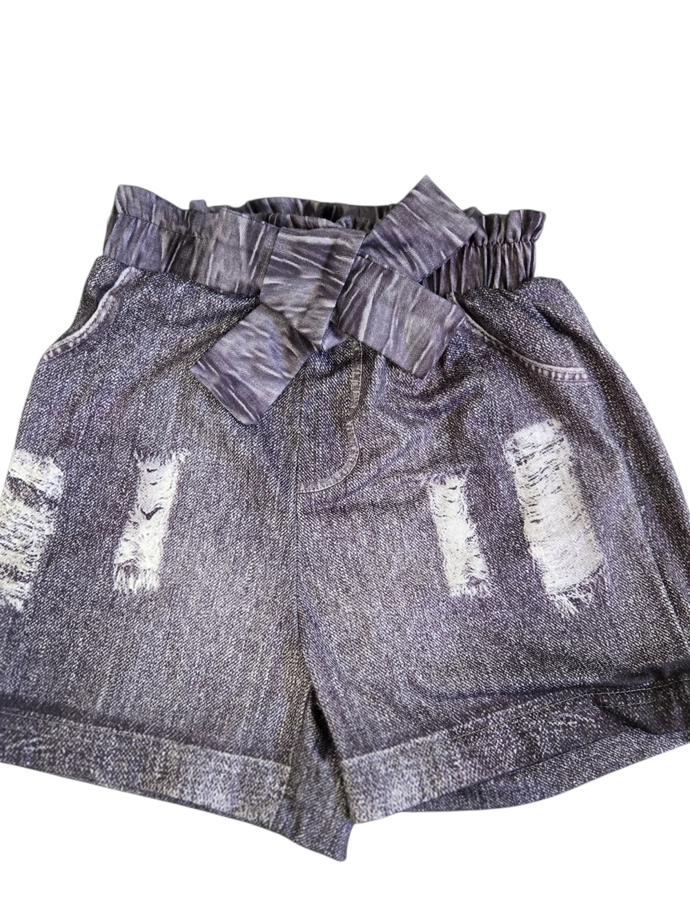 Bundle Of 2 Toddler Girls' Paperbag Waist Distressed Shorts in Gray Pink